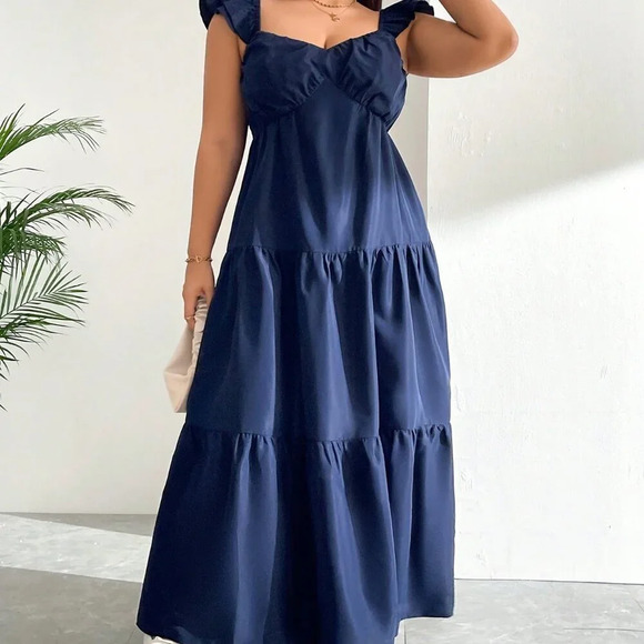 Navy Blue Casual Women's Plus Size V-Neck Sweetheart Sexy Fashion Dress - Picture 6 of 8